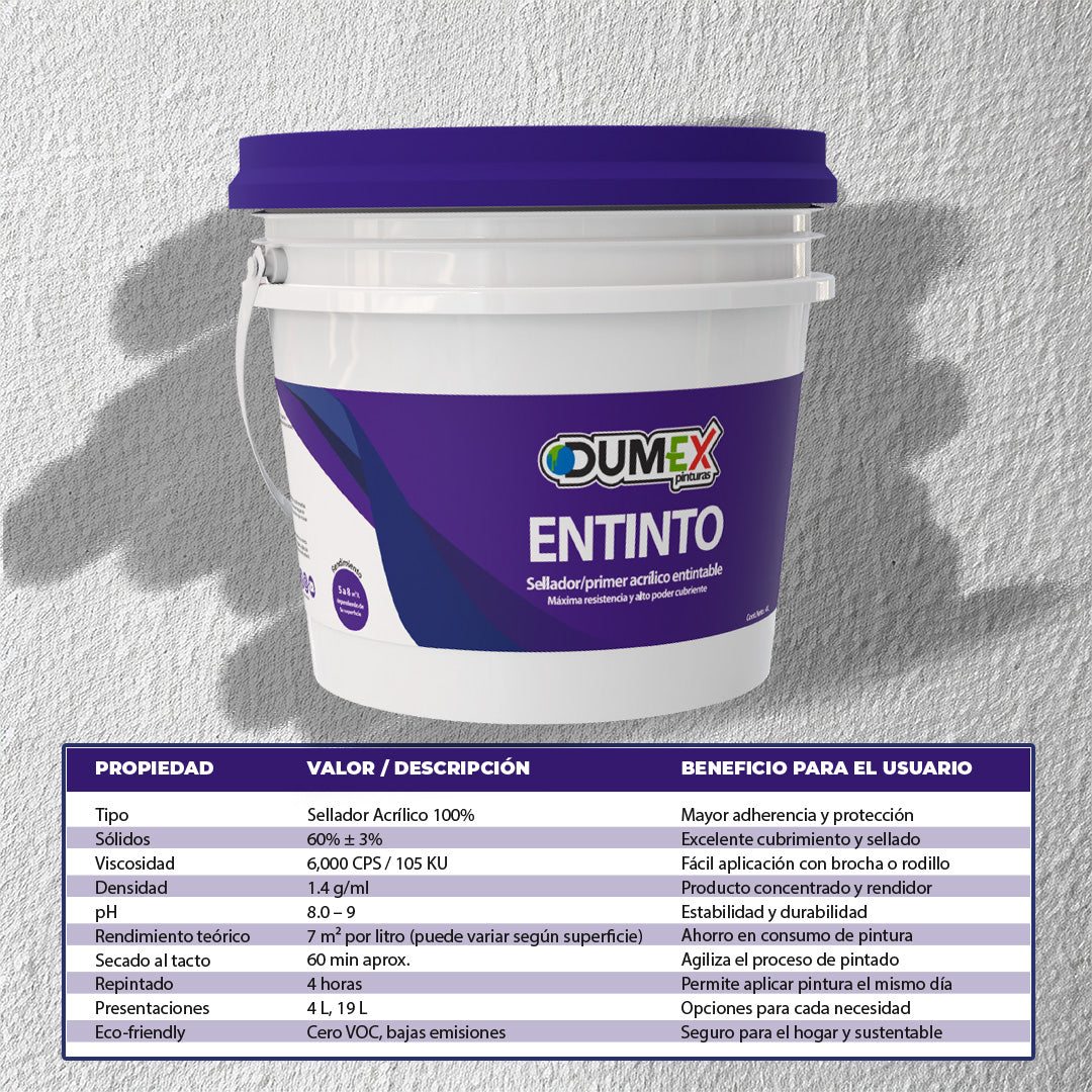 Sellador Para Pintura Dumex Entinto (4 Litros) Blanco Mate