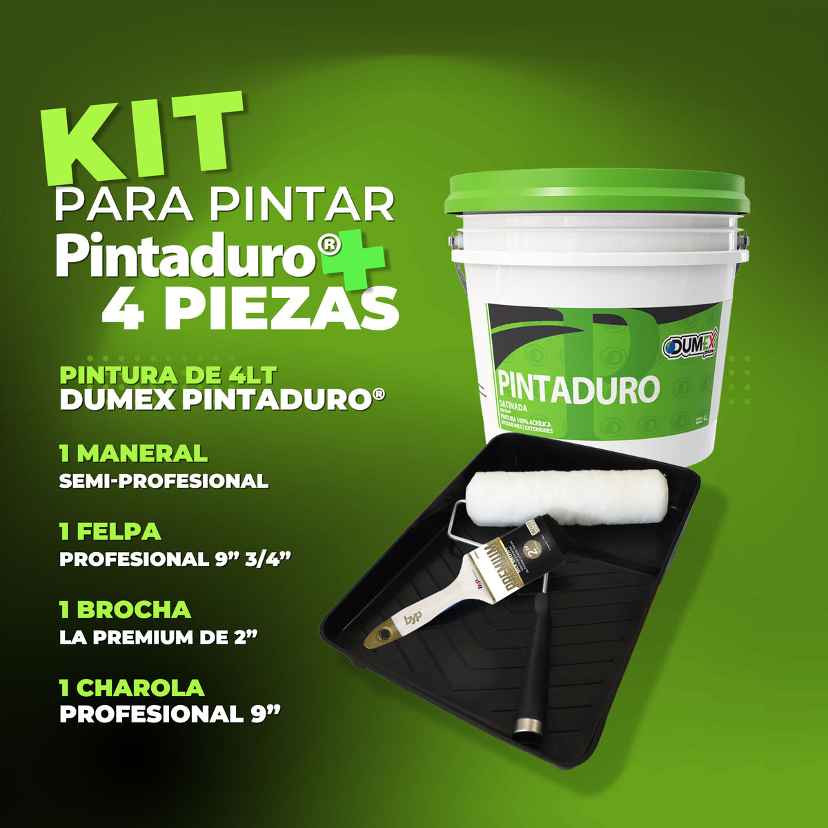 Kit Pintura 100% Acrílica Pintaduro 4l Dumex Con Herramienta