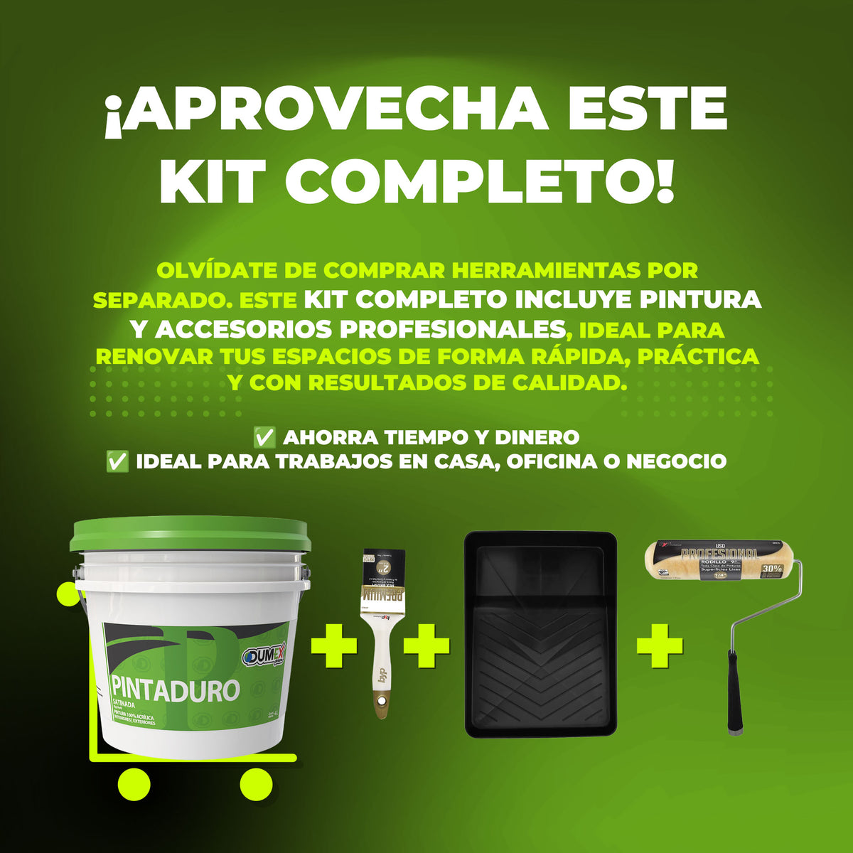 Kit Pintura 100% Acrílica Pintaduro 4l Dumex Con Herramienta