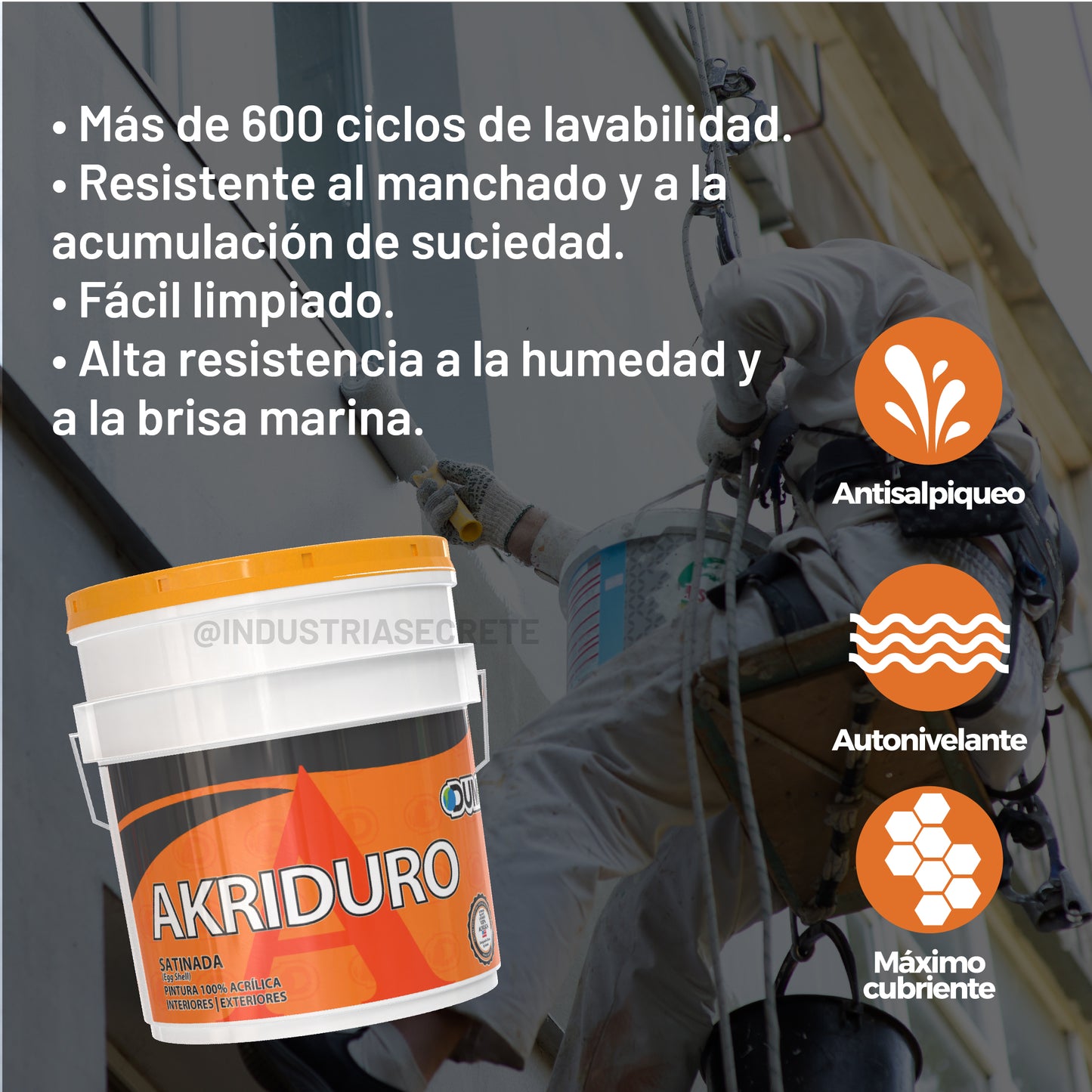 Pintura 100% Acrílica Satinada Akriduro Dumex 19 Litros