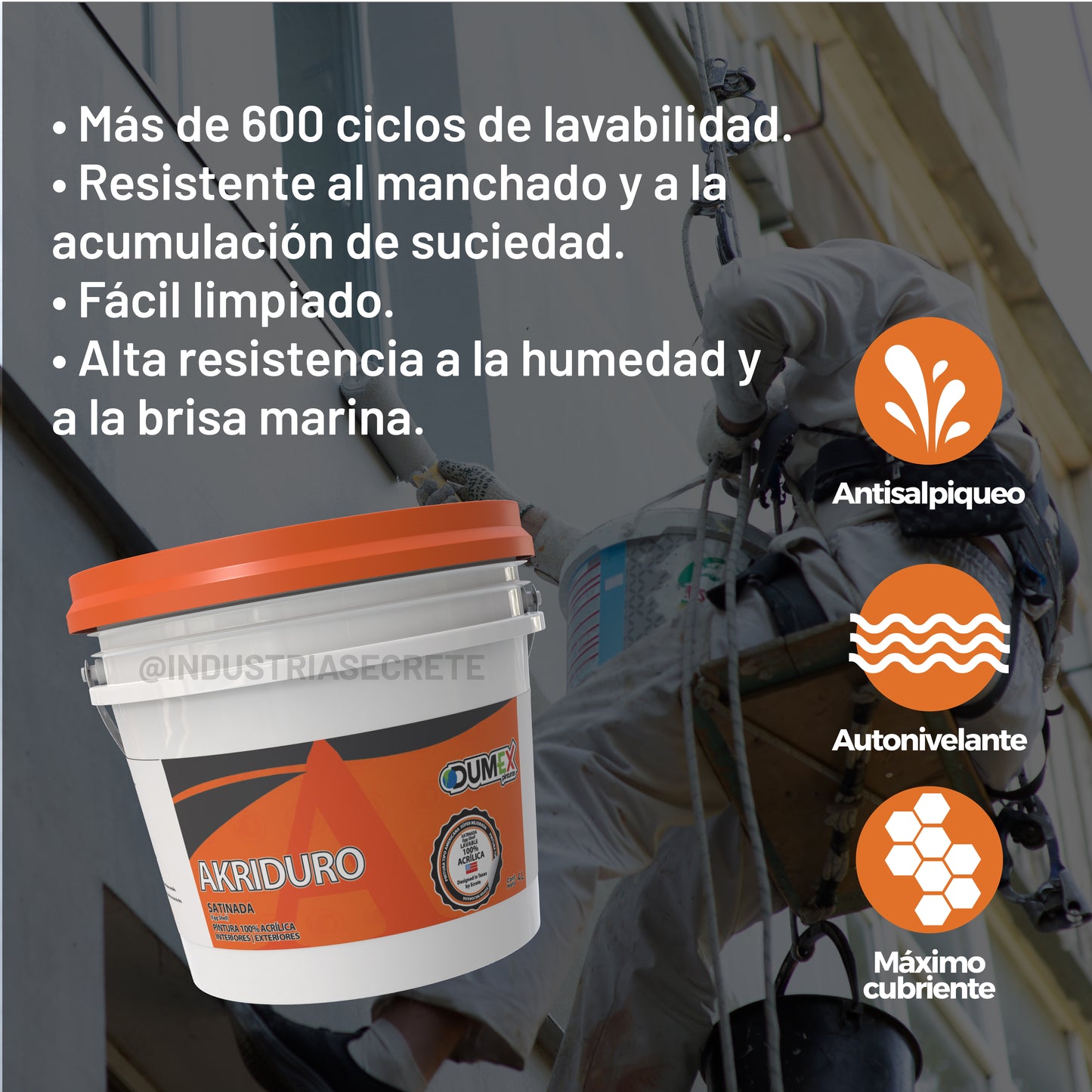 Pintura 100% Acrílica Satinada Akriduro Dumex 4 Litros