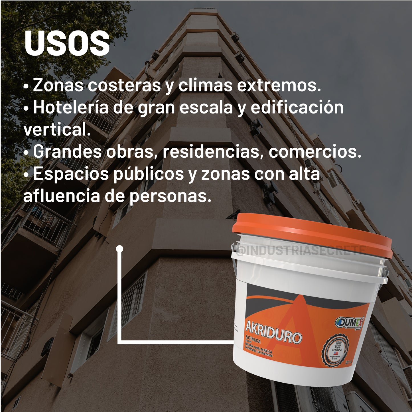 Pintura 100% Acrílica Satinada Akriduro Dumex 4 Litros