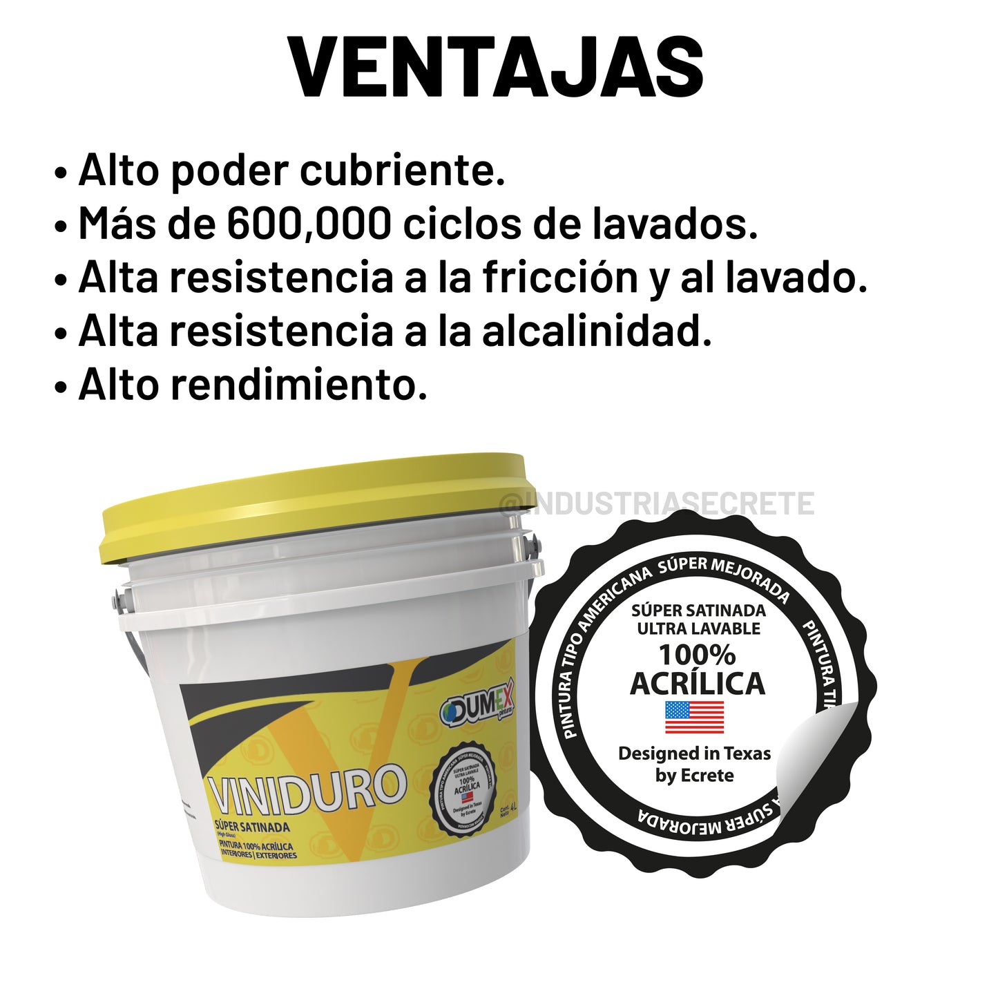 Pintura 100% Acrílica Satinada Viniduro Dumex 4 Litros