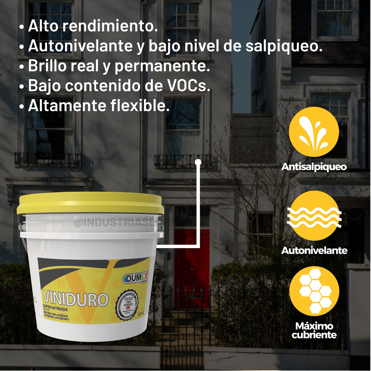 Pintura 100% Acrílica Satinada Viniduro Dumex 4 Litros